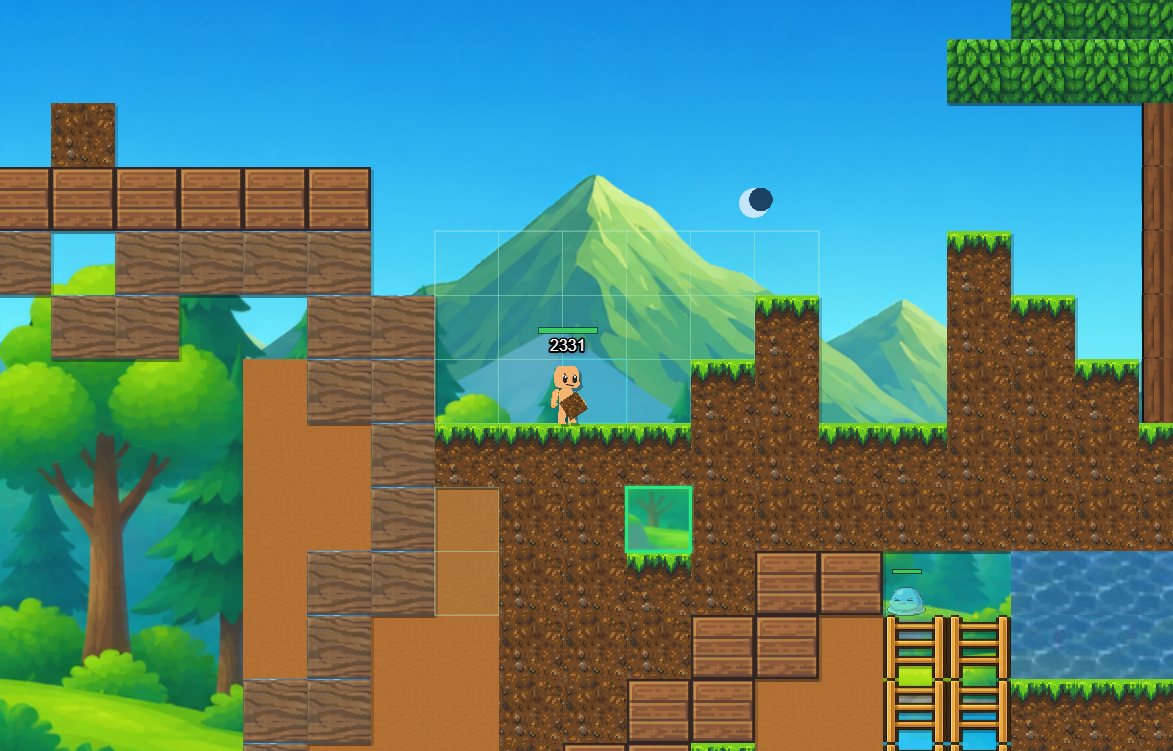 Real CoreCraftia gameplay showing the player shaping the terrain on Floor 1